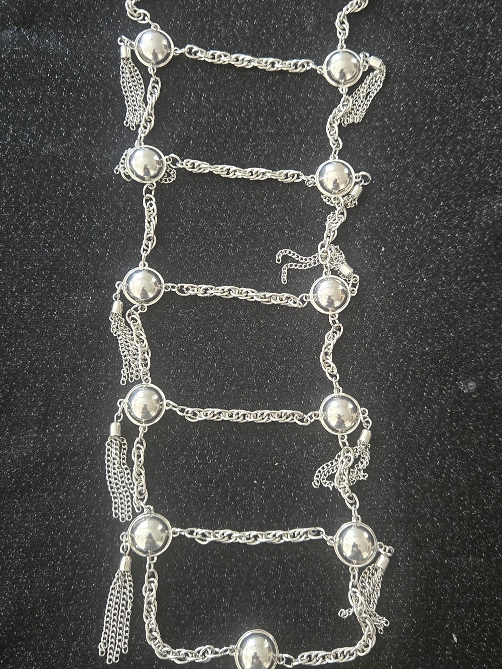Silver Chain Statement Waist Necklace  with Tassel Stairstepped DISCS